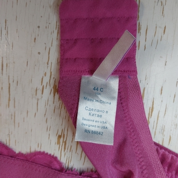 Amoureuse Bra Size 44C Pink Floral Lace Semi Sheer Wireless Back Closure Cami - Picture 7 of 12